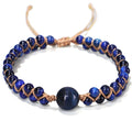 Handwoven geometric bracelet with sliding knot and natural stone bead in Amethyst or Tiger Eye