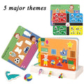 Montessori paste quiet book with metal build, showing themed pages for infant learning