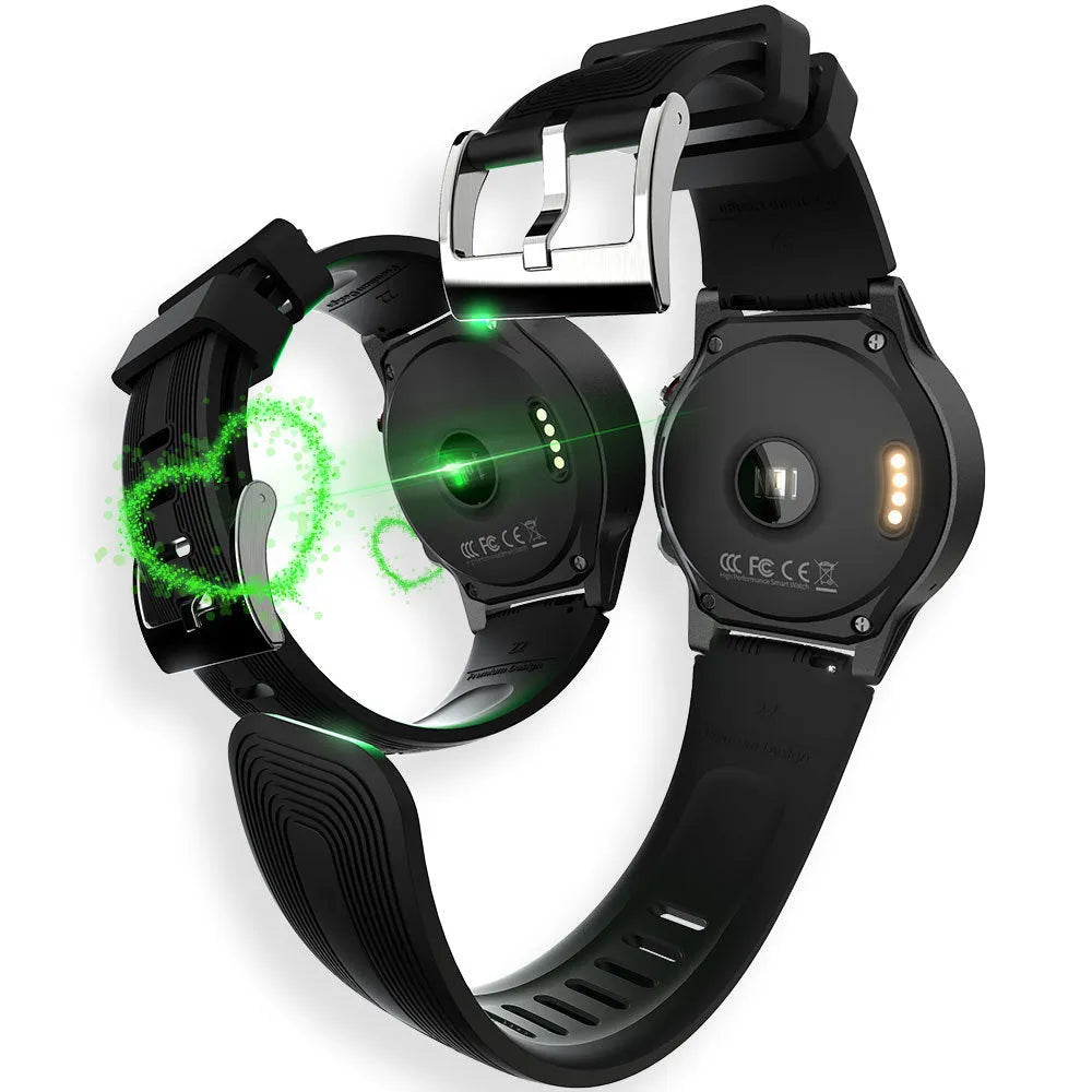 Black men's smart watch with Bluetooth call functionality and fitness tracking features on wrist