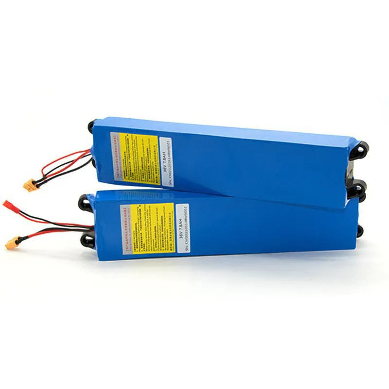 36 volt electric scooter lithium battery pack showing three capacity options: 6.6Ah, 7.8Ah, and 10.4Ah.