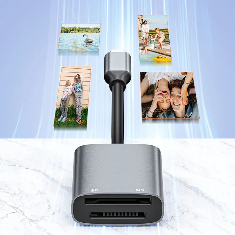 MSSD 2-in-1 high-speed card reader with aluminium alloy body reading SD card for phone