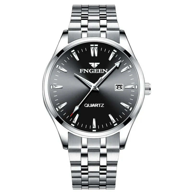Men's quartz watch with white steel case, white surface, 10mm thickness, coated glass mirror