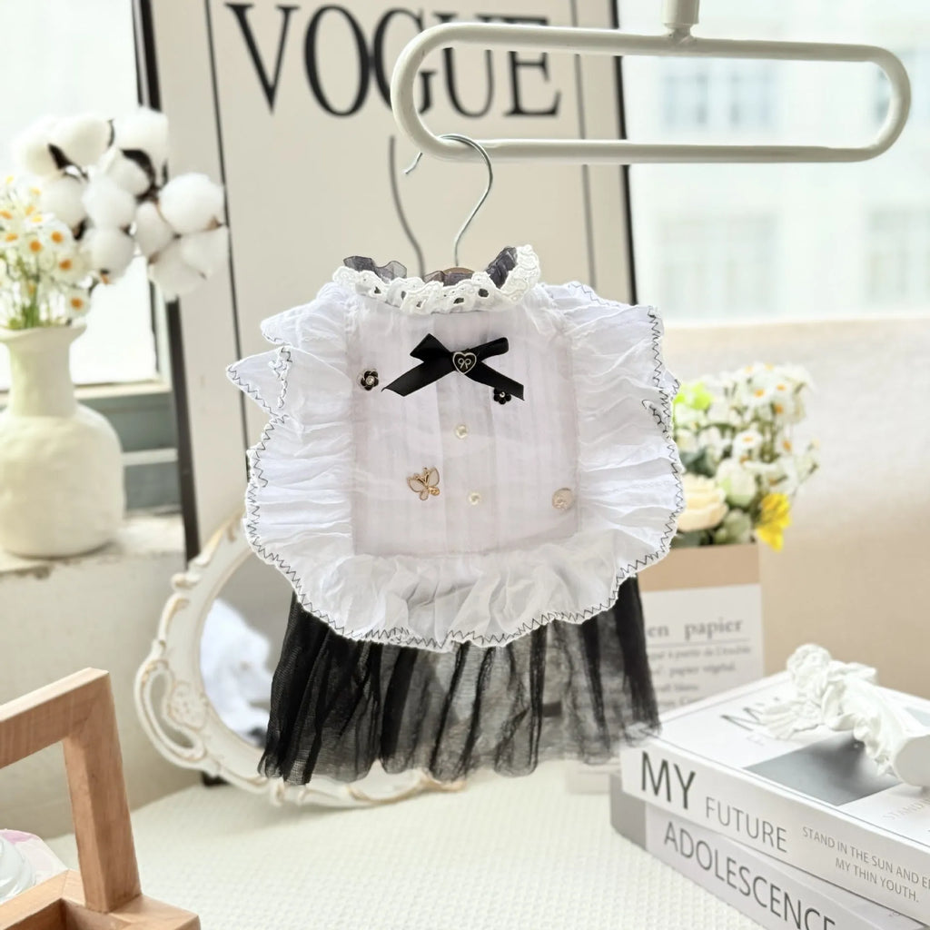 White polyester princess dog dress with a gauze skirt for small to medium-sized pets.