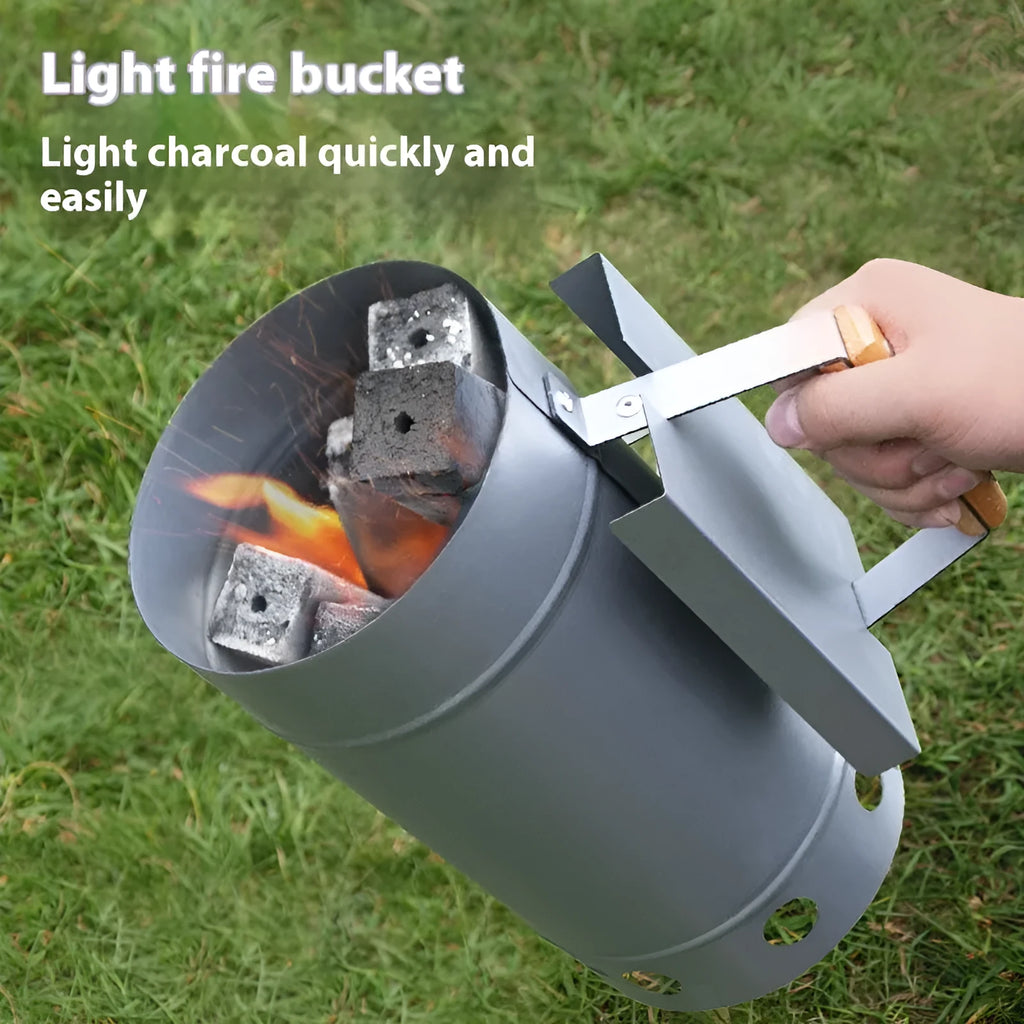 Zinc-iron alloy charcoal oven igniter with a carbon barrel style design for outdoor BBQs.