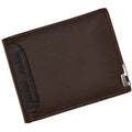 Men's black iron-edge card-picking wallet holding banknotes and cards next to a mobile phone