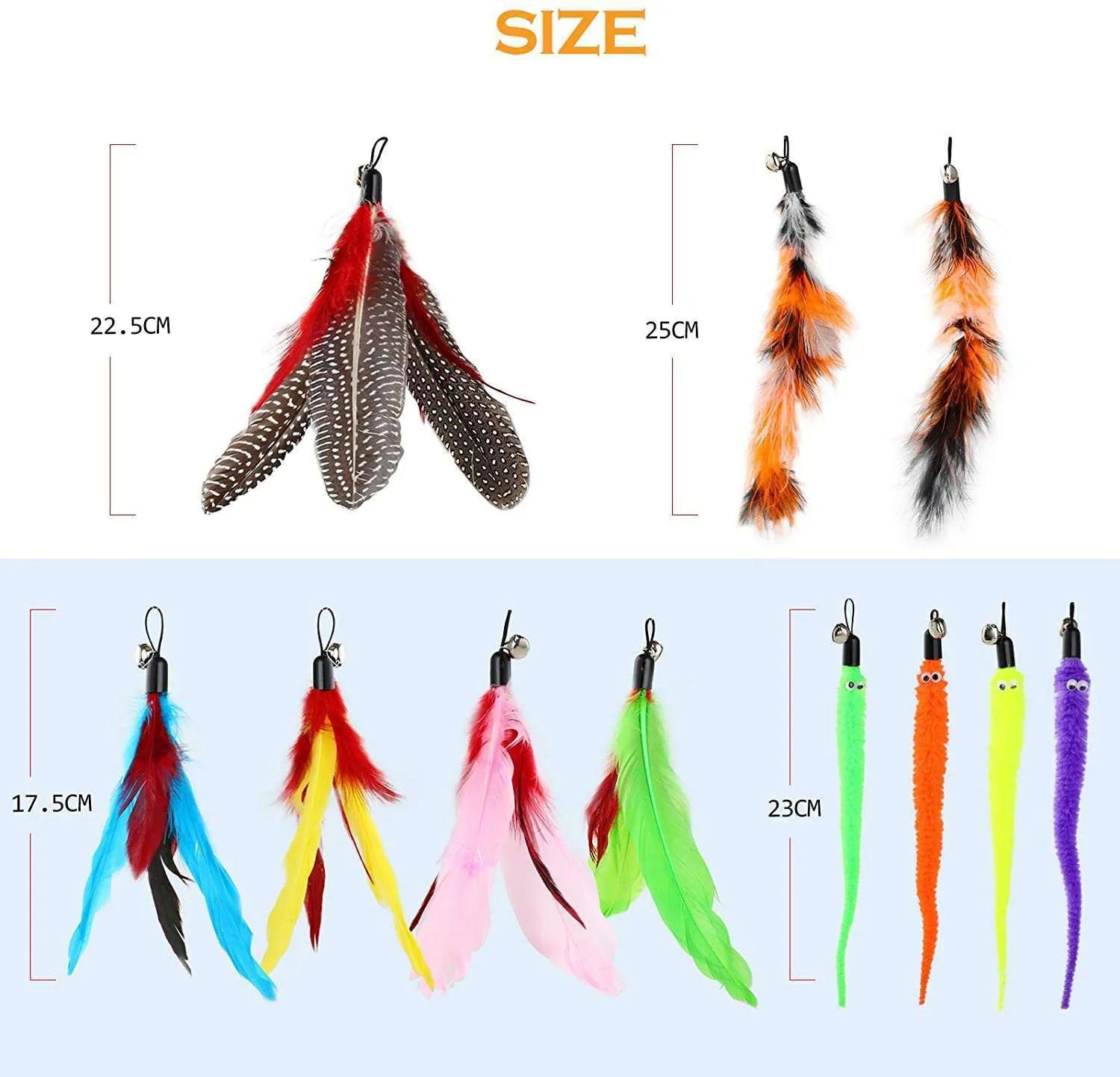 Cat teasing fishing rod set with two extendable poles and ten feather attachments