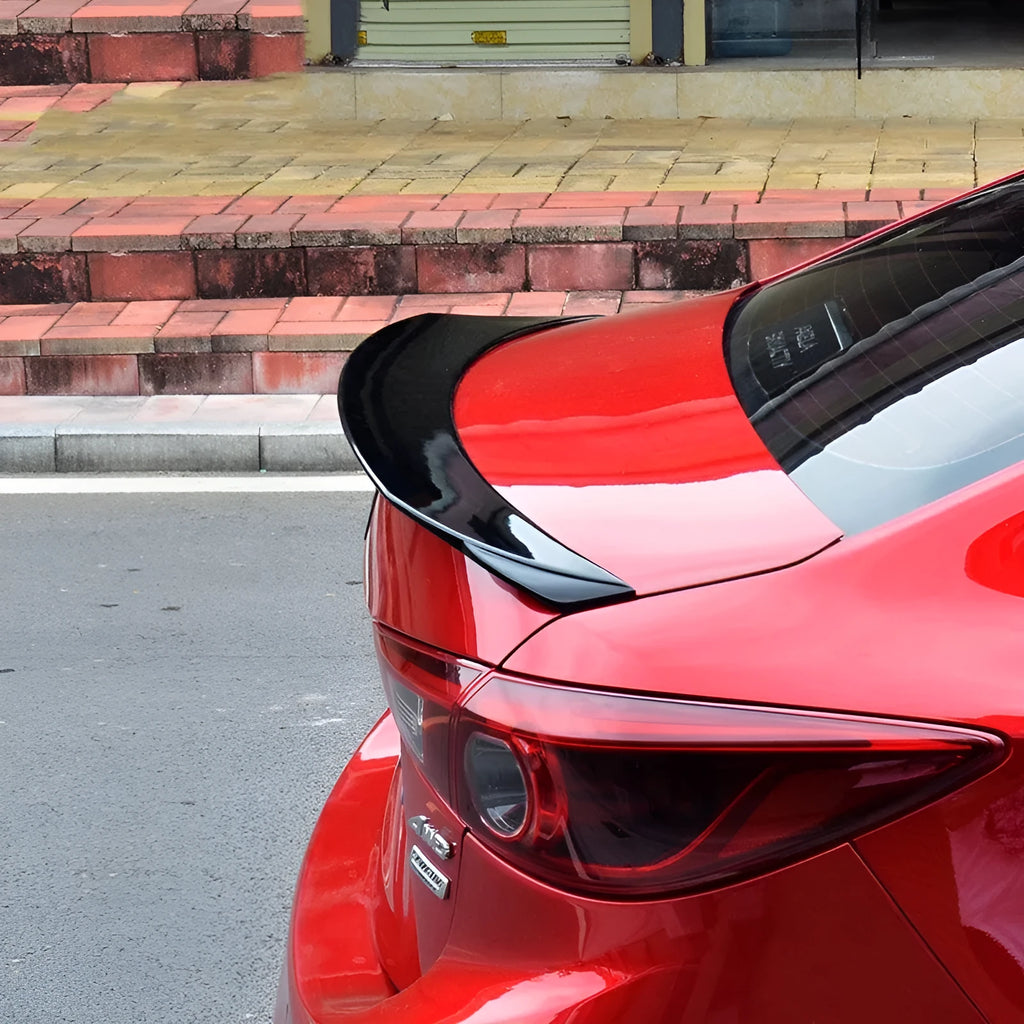 Bright black Mazda 3 Axela Exela sports tail blade trim for 2014-2021 models