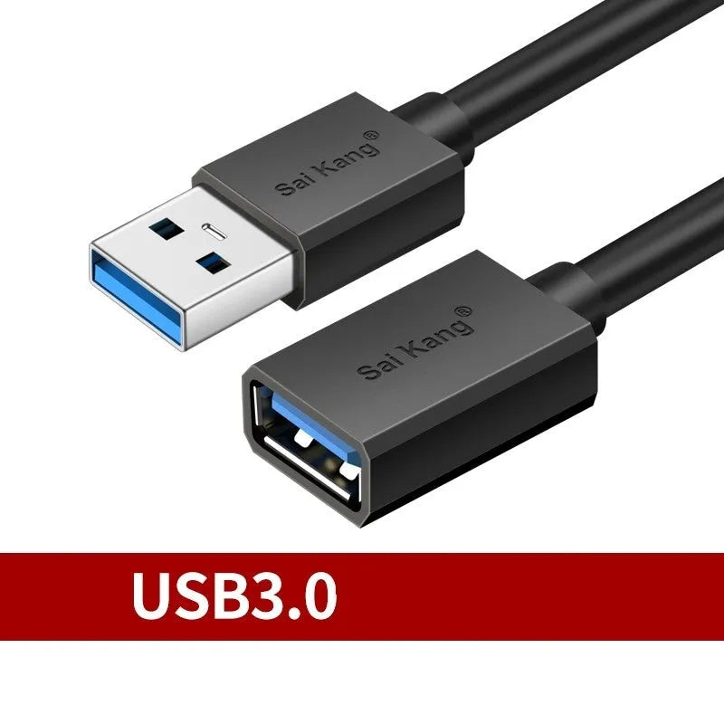 Black USB 3.0 and USB 2.0 male to female extension cable showing connectors, available in multiple lengths.