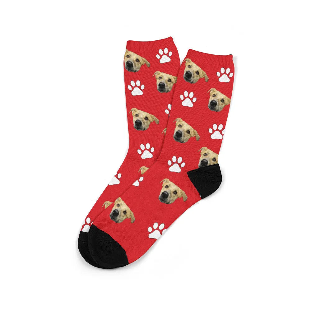 Personalised mid-calf tube socks with cartoon pattern custom photo design in multiple colours