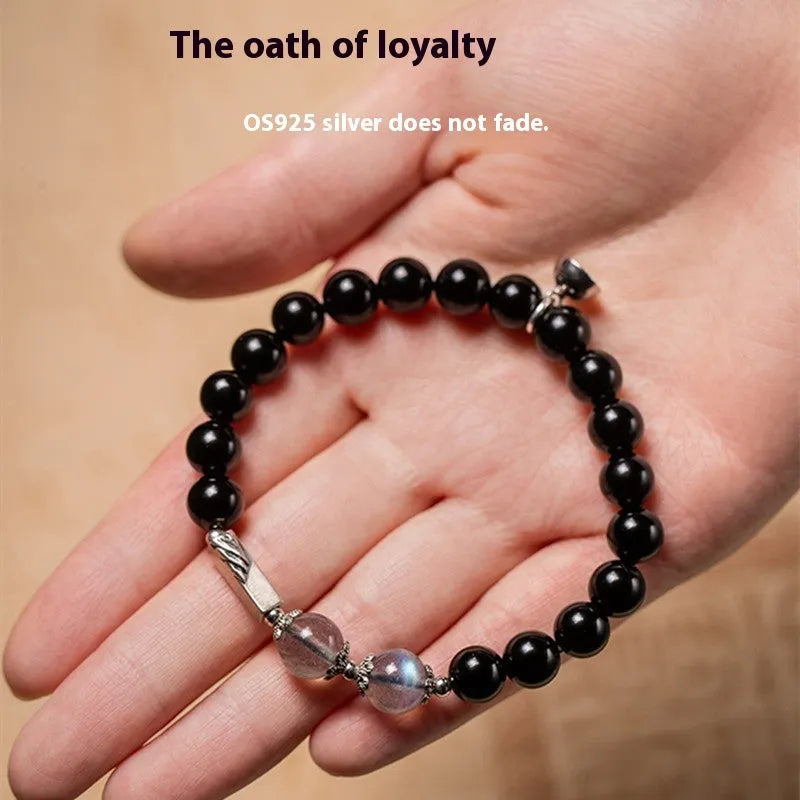 Black obsidian couple bracelet DIY kit with 8mm and 10mm beads in national style