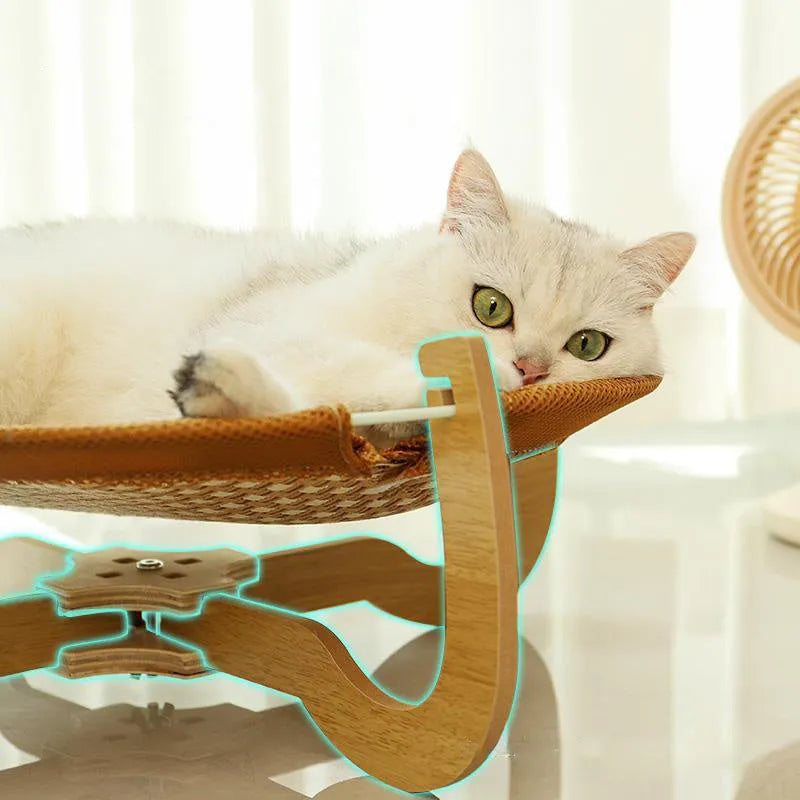 Brown woven rattan pet hammock bed measuring 46cm square with 17.5cm elevation