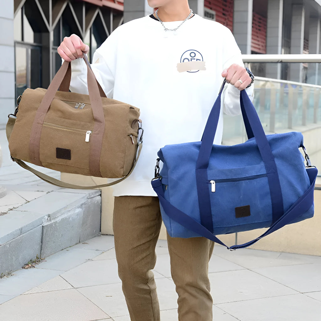Men's canvas travel duffel bag with three straps in Big Army Green colour