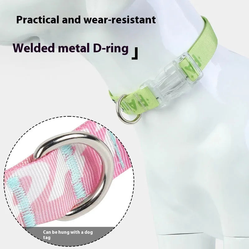 Adjustable nylon dog collar with cartoon gradient printing in panda green colour