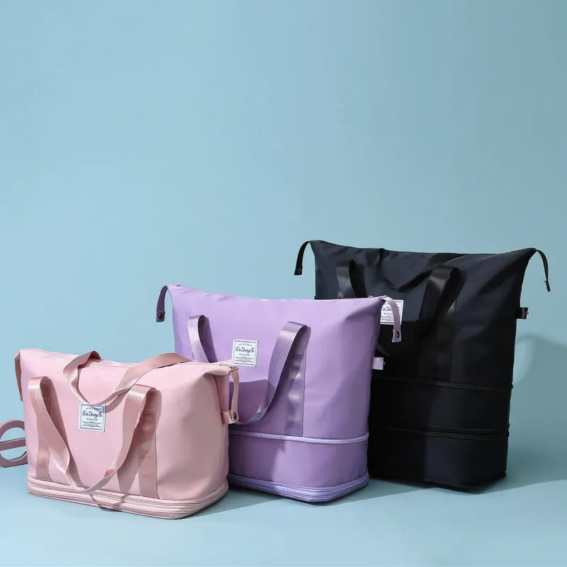 Large capacity waterproof Oxford cloth travel bag with double wet and dry separation in solid colour