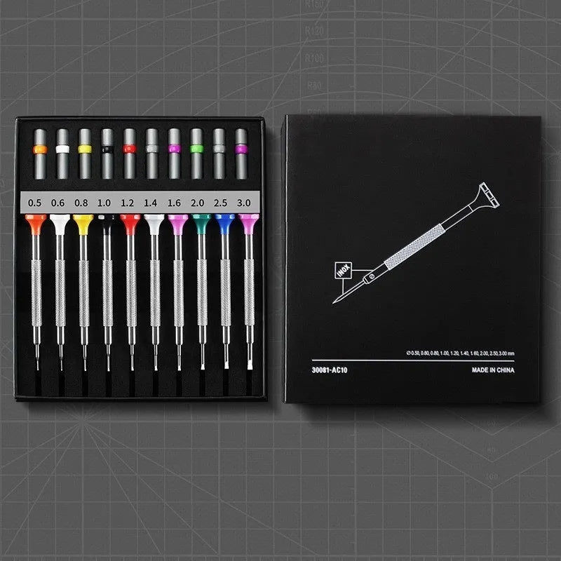 10-piece precision manual screwdriver set for watch glass repair and telecommunications maintenance