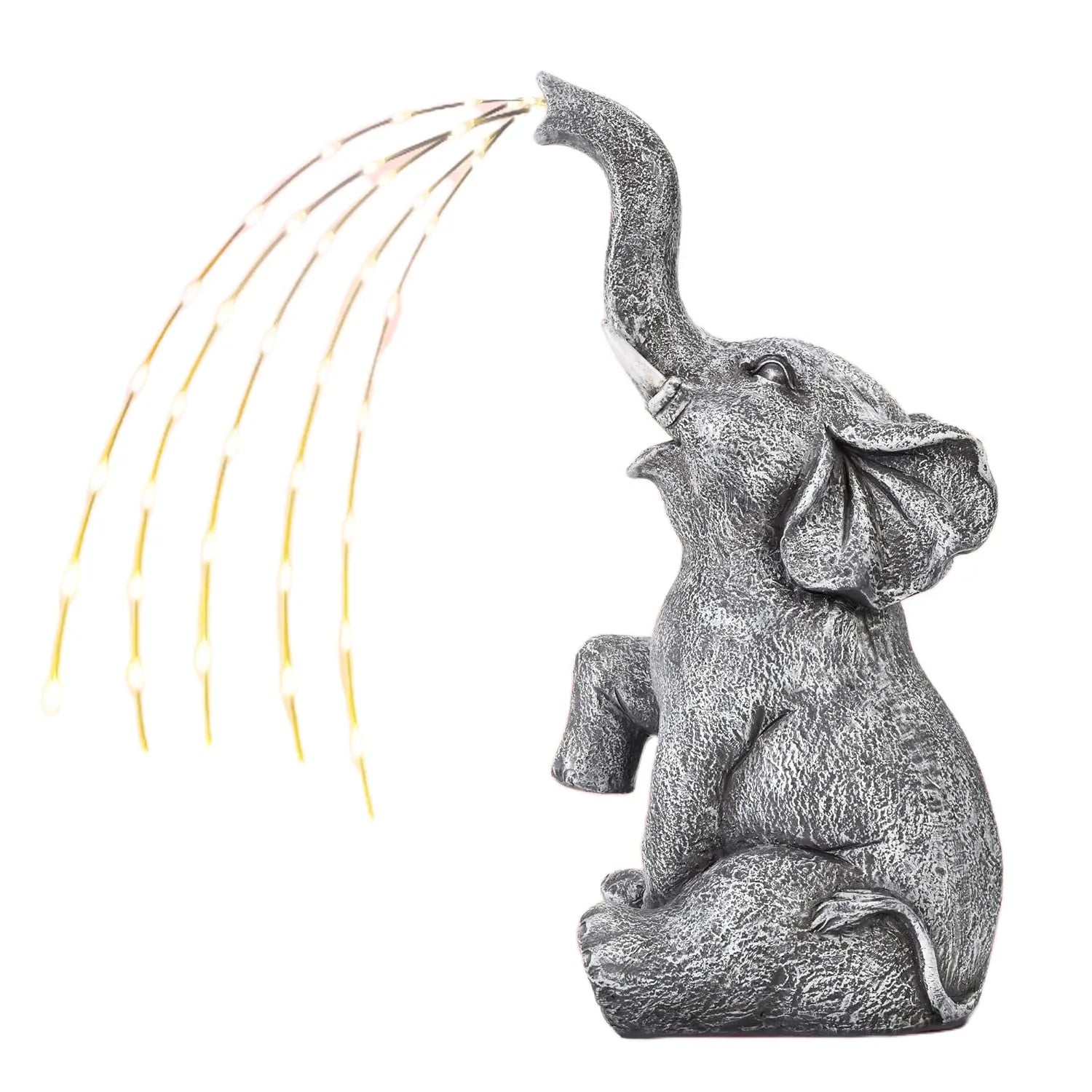 Resin elephant outdoor garden statue with LED lighting and IP65 weather protection rating