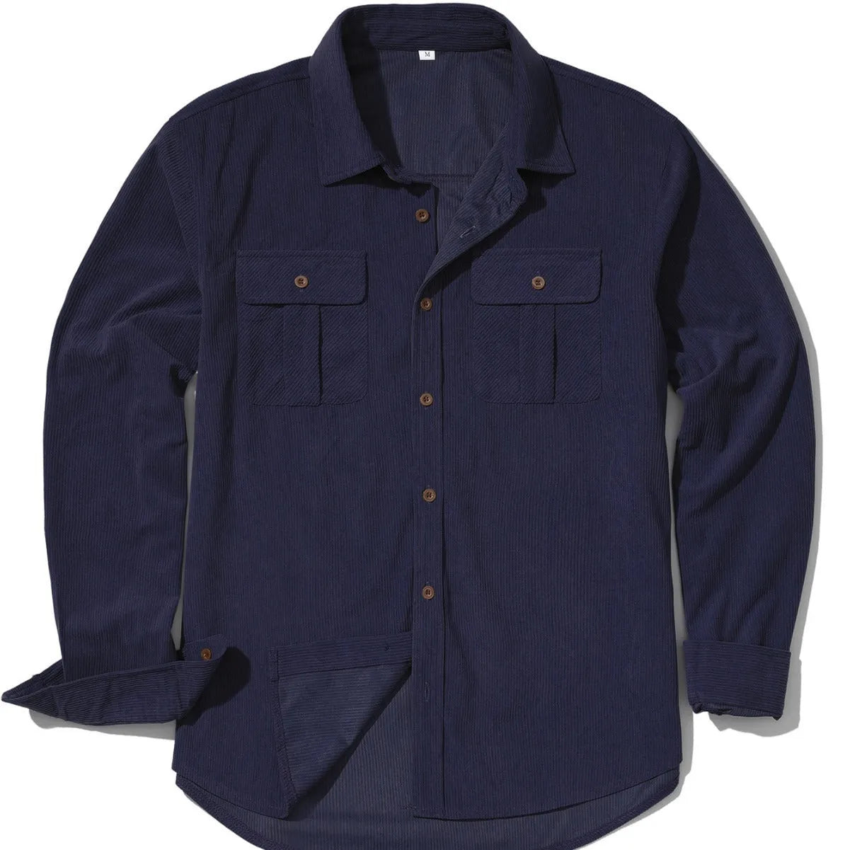 Men's loose fit corduroy shirt in army green colour with long sleeves and retro styling