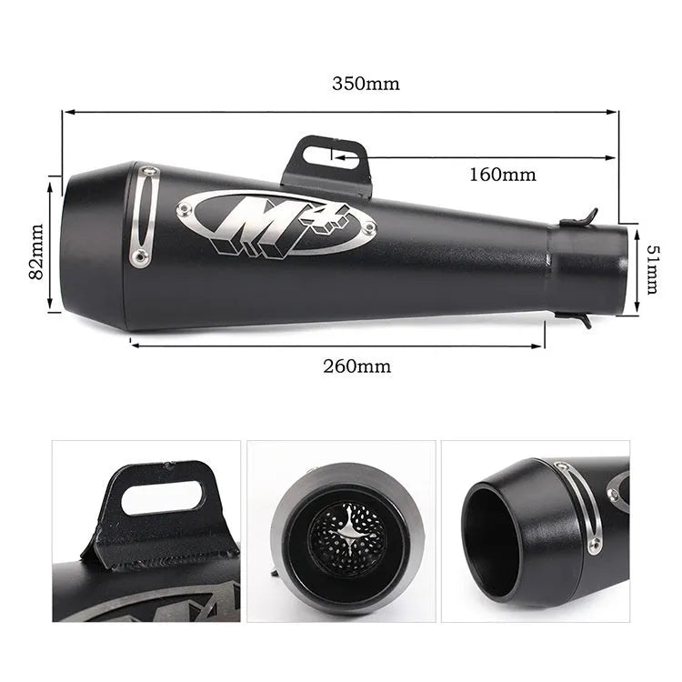 Universal M4 style motorcycle exhaust pipe in various colour finishes for large displacement bikes.