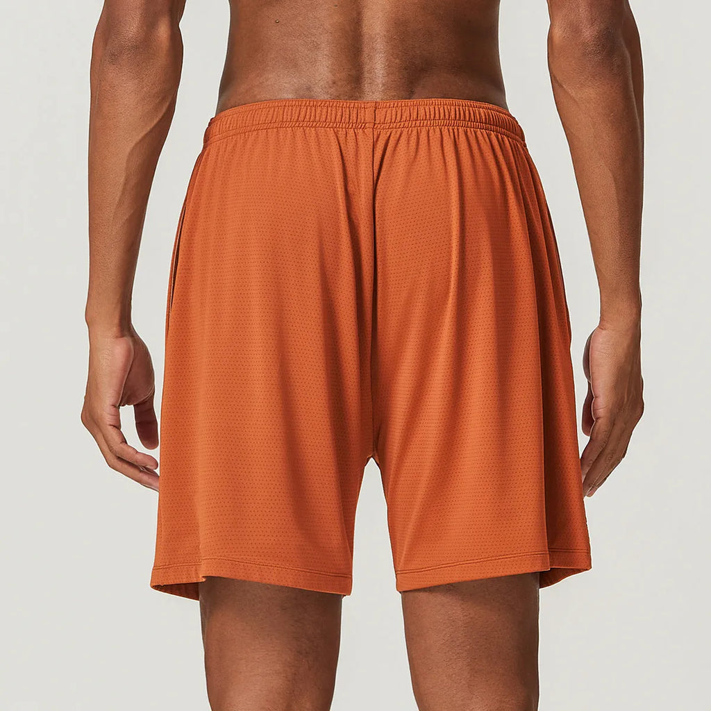 Men's sky green quick-dry running shorts with a double-layer design and mid-waist fit.