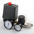 Air compressor pressure switch with gauge, 12MM connector, and adjustment dial for 0.5-0.8 MPA range.