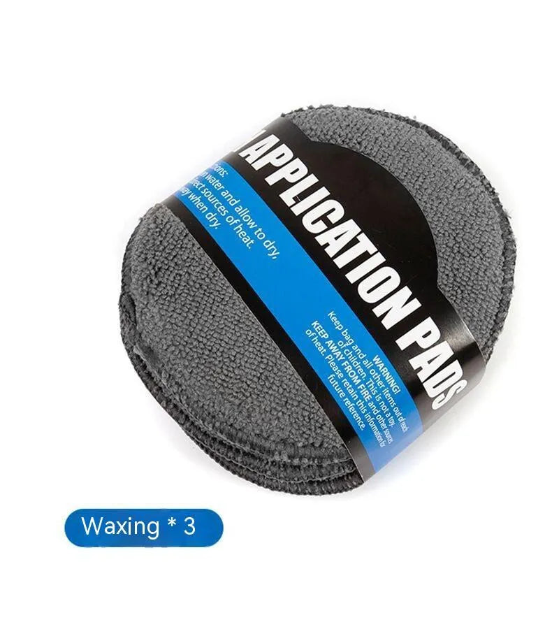 Grey 9-piece car wash set with microfiber sponge, glove, tyre brush, waxing wipes, and towels.