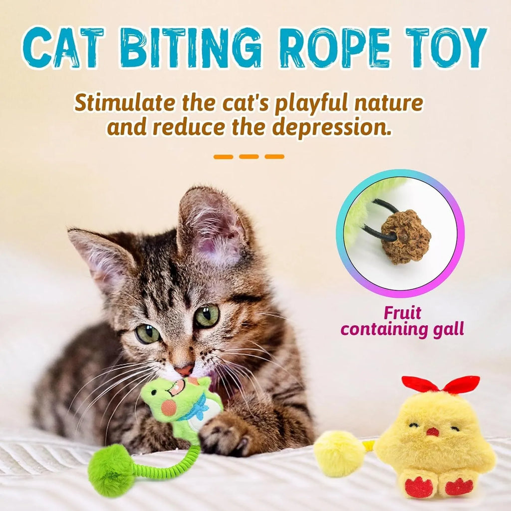 Plush cat toy with silvervine fruit, flexible spring, and fuzzy ball in animal design options