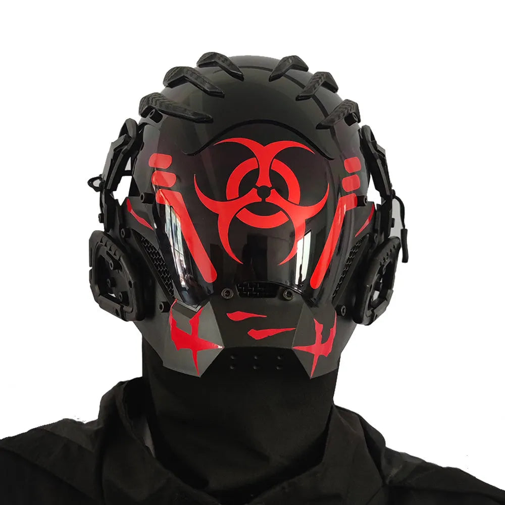 Black full face cyberpunk prop helmet mask for costume parties