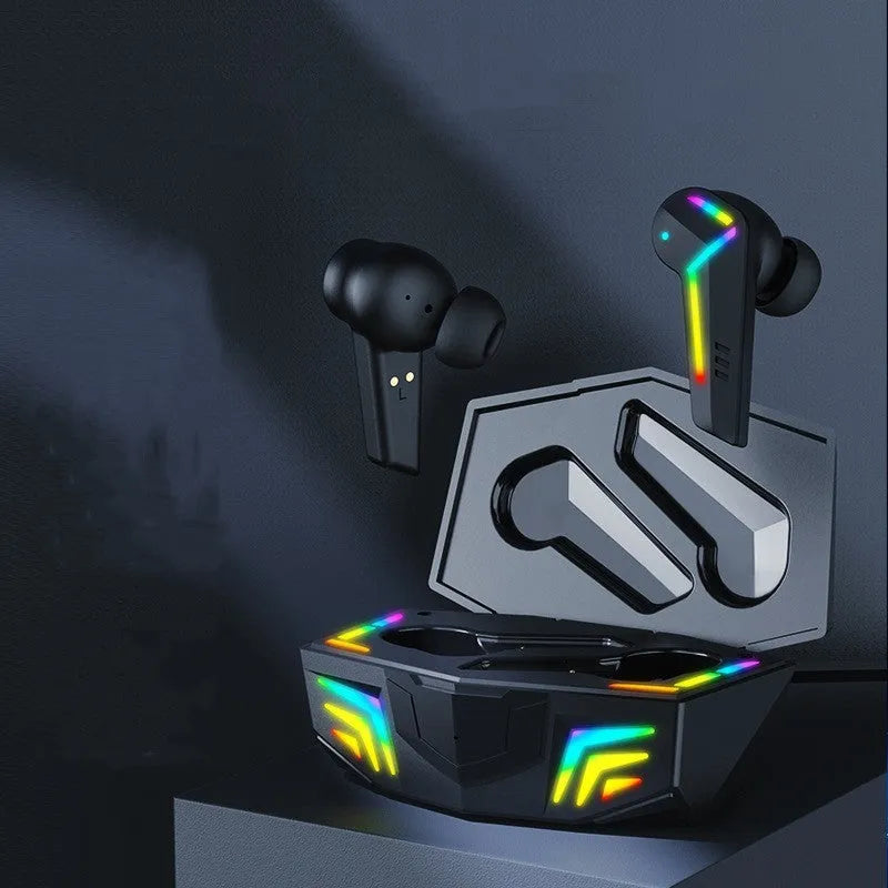 Small black Bluetooth headset with earplug design for sports and gaming.
