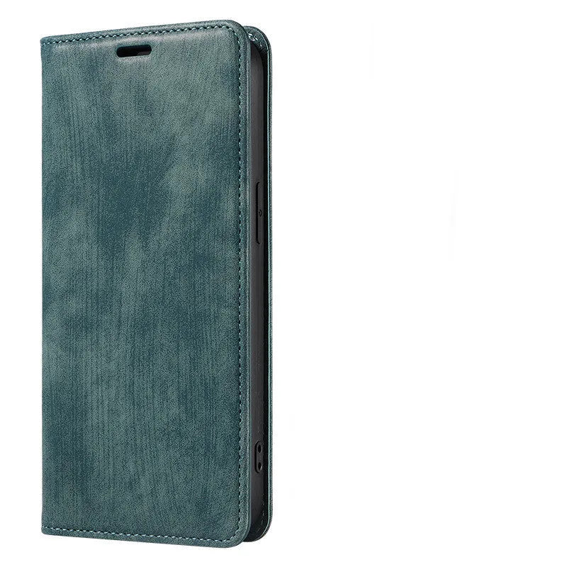 Magnetic flip phone case for iPhone showing front cover with magnetic closure in multiple colour options