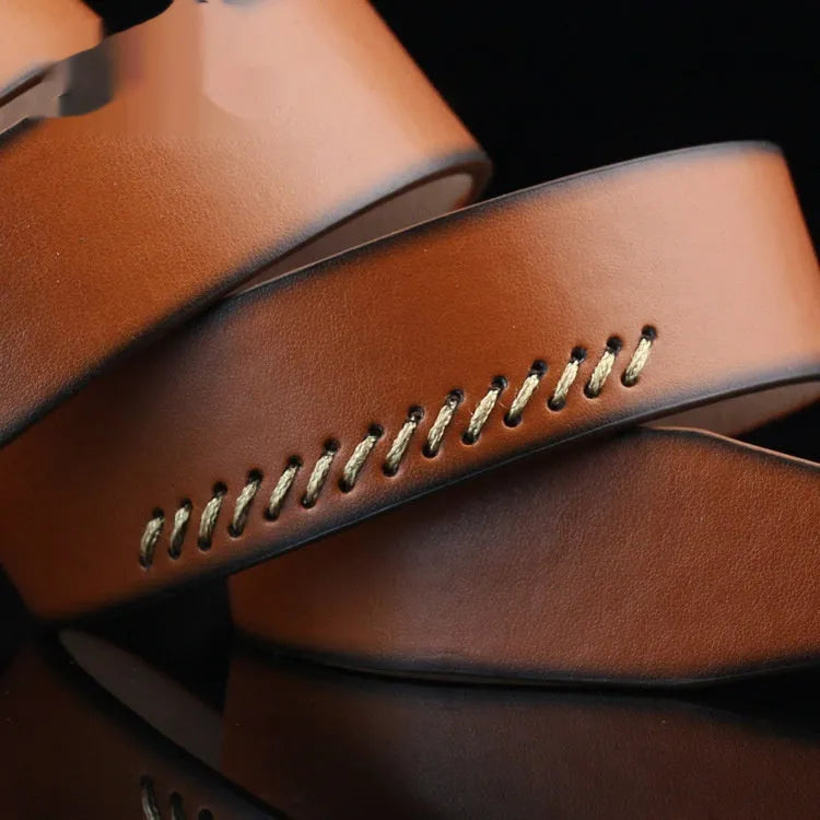 Men's threading casual belt with alloy pin buckle in imitation leather