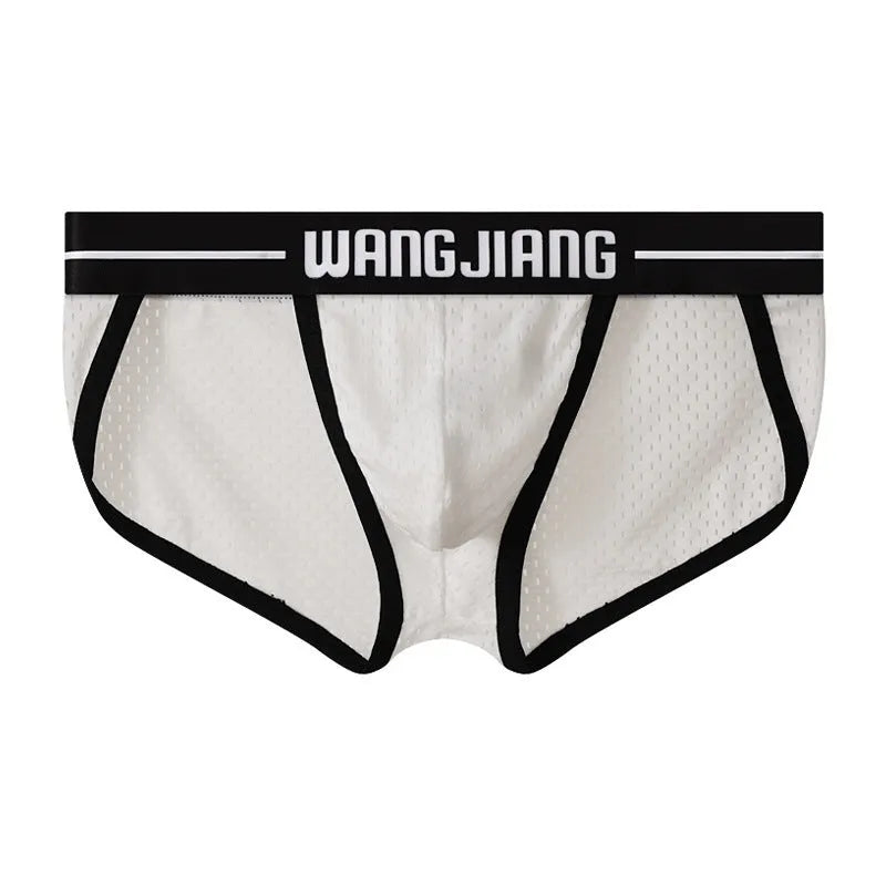 Men's ice silk triangle underwear in black, white, grey, blue, pink, or light green