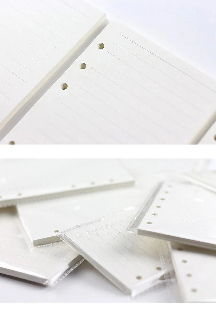 6-hole loose-leaf refill pack with A5 Daolin paper sheets showing blank, dot, line and square grid layouts