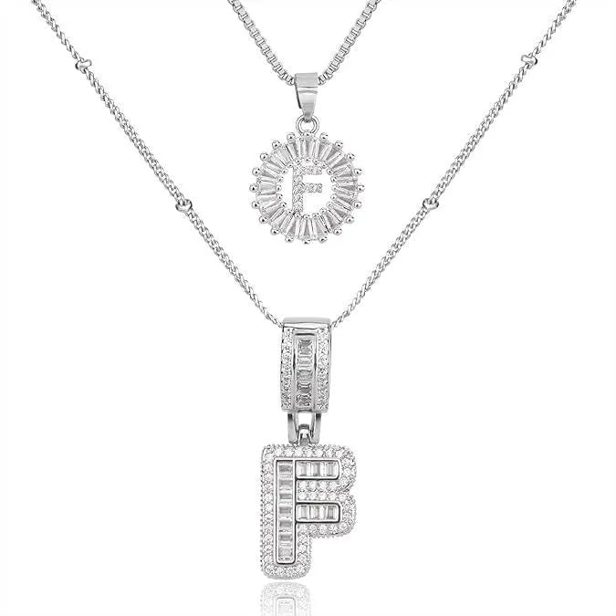 18K gold plated copper alphabet pendant necklace letter A with melon seeds chain on white background