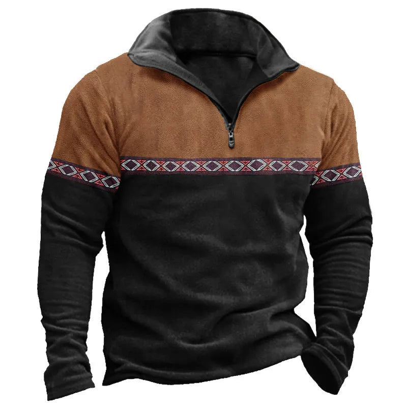 Retro patchwork pattern cotton blend polo shirt pullover sweater on a hanger