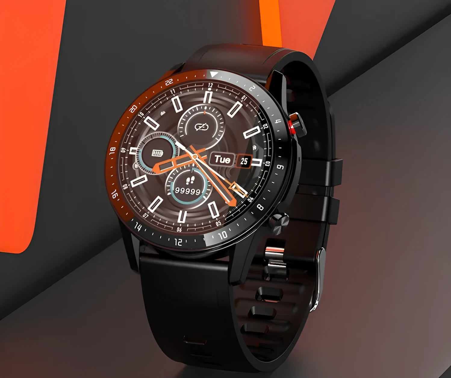 Black Bluetooth smart watch bracelet with 1.3 inch screen on a wrist, showing heart rate display.