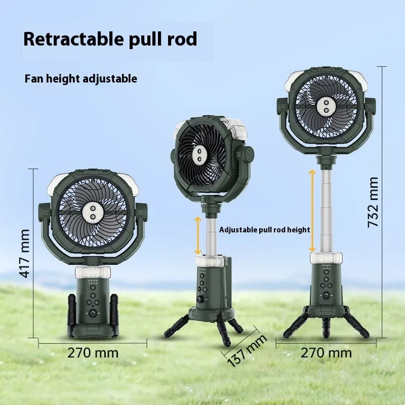 Portable outdoor spray fan with light and remote control in army green colour