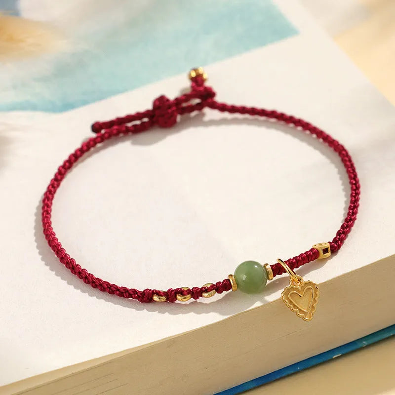 Handmade 925 silver Hetian jade bracelet with woven design in red colour option