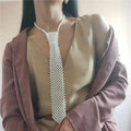 Retro hollow out imitation pearl body chain with alloy tie fastening in black colour
