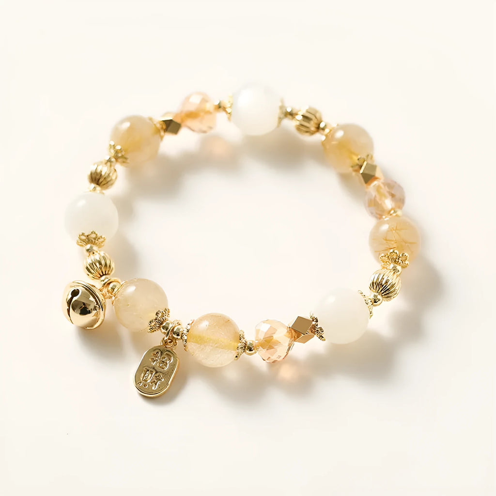 Gold electroplated rutilated quartz crystal bracelet with Korean style design