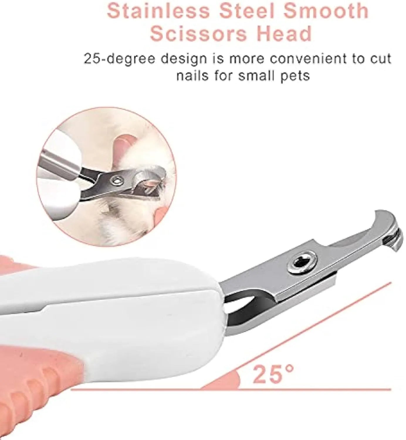 Grey and pink cat nail clippers with safety guard and angled blade for small pets