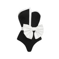 Women's black and white colour-block one-piece swimsuit with bow detail and tube top