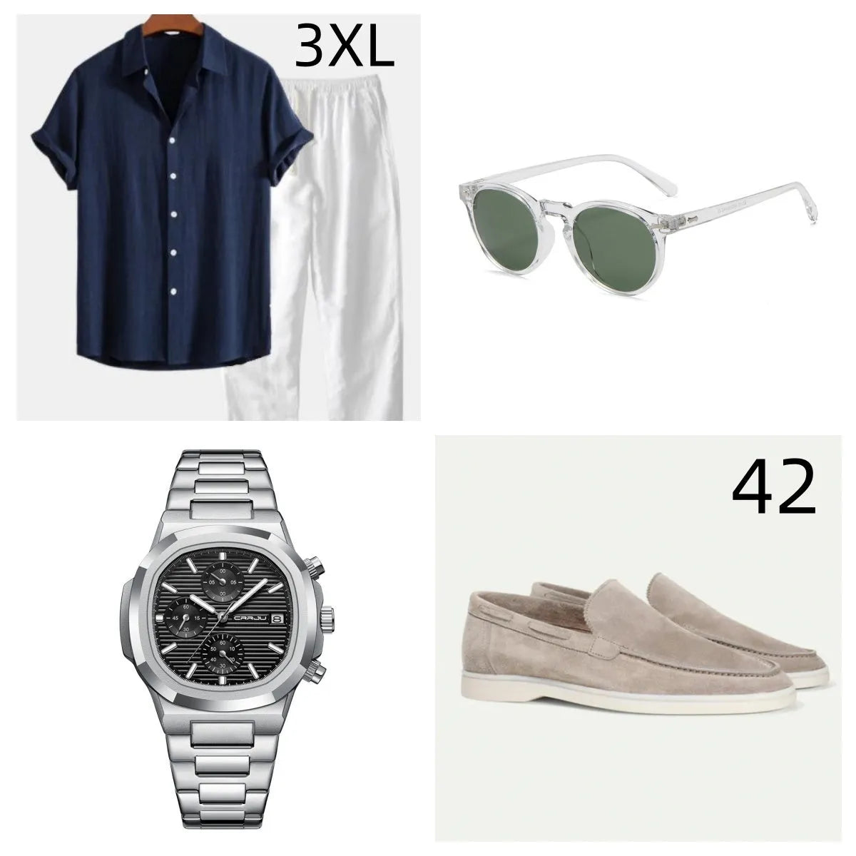 Men's cotton linen beachwear short sleeve suit with matching shorts and accessories in multiple colour options