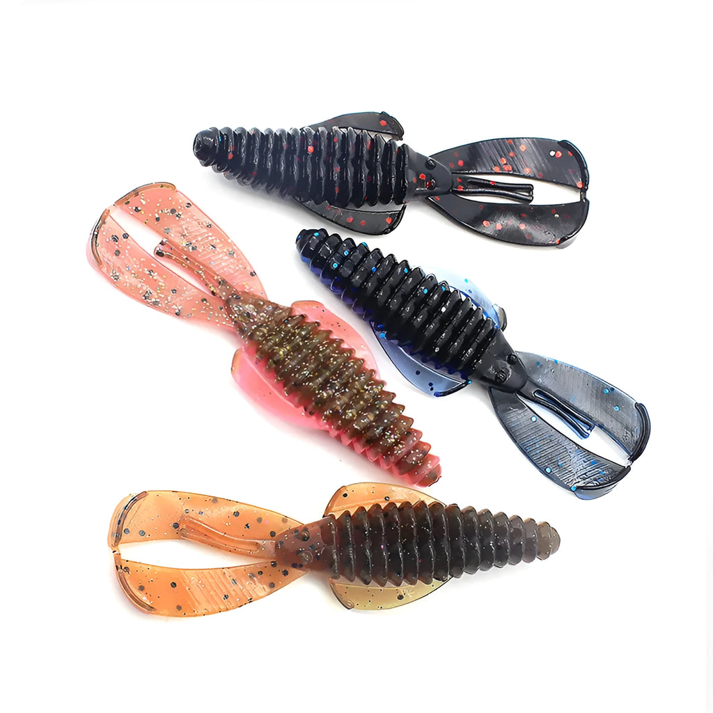 Assorted PVC soft plastic fishing lures in various colours, shown in 8cm and 12cm sizes.