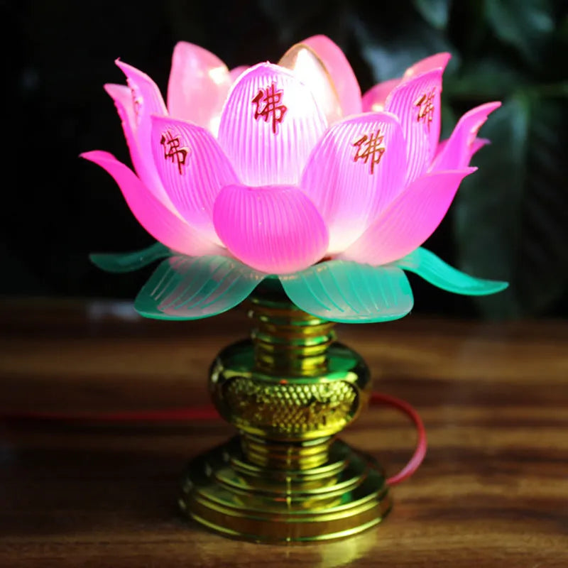 Buddha light plug-in worshiping lamp with lotus colourful light design for altar decoration.