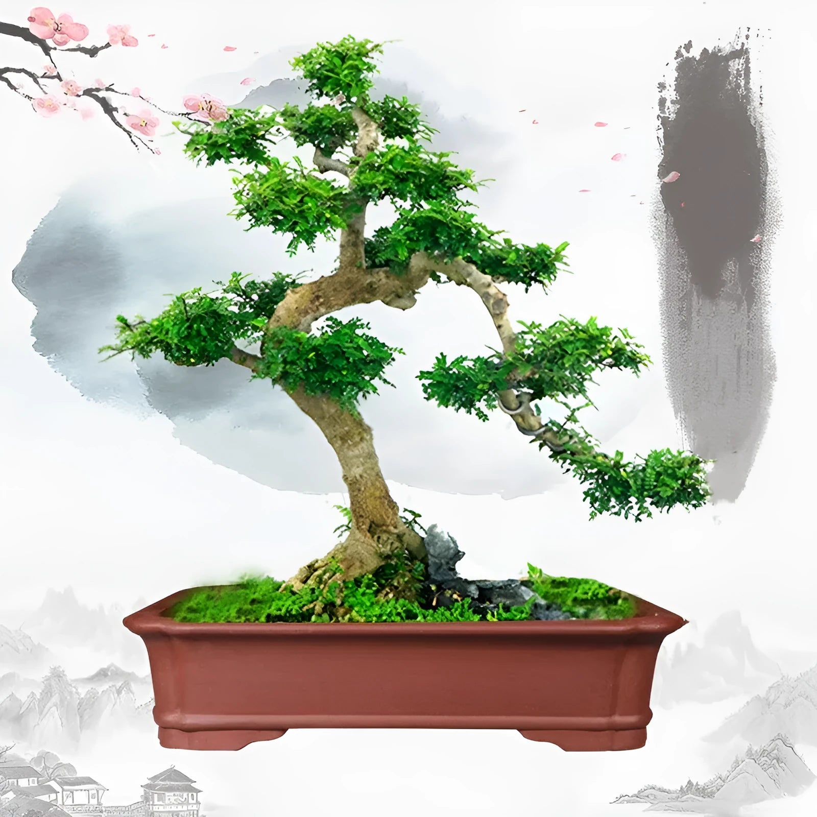 Large rectangular handmade purple clay flowerpot for bonsai or large plants, shown in three size options.
