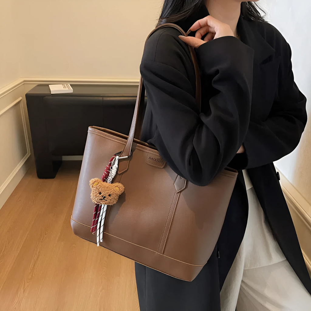 Niche Fashion retro shoulder tote bag in horizontal rectangular shape with stitched seams, PU material, available in multiple colours