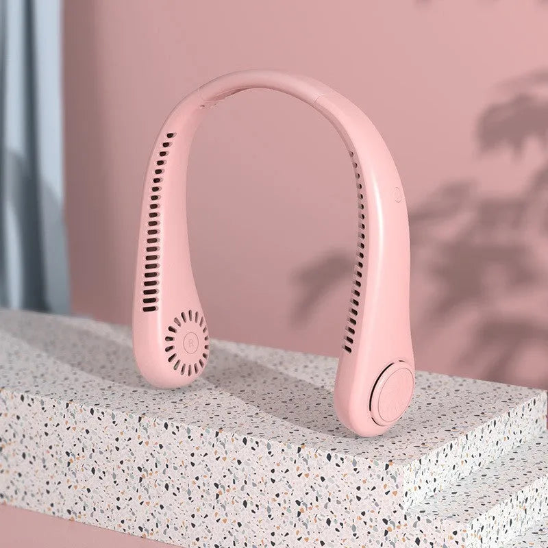 White USB charging portable bladeless neck fan with adjustable settings