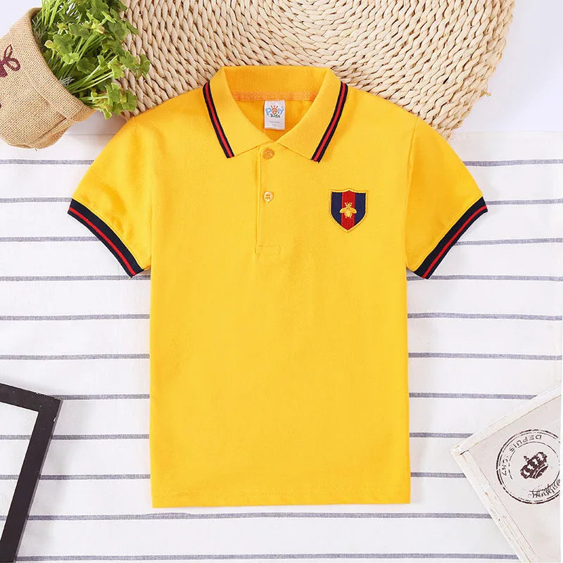 Boys short sleeve cotton t-shirt in red, navy, yellow or white for ages 3-8 years