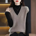 Women's V-neck sleeveless knitted vest with 3D pattern in six colour options