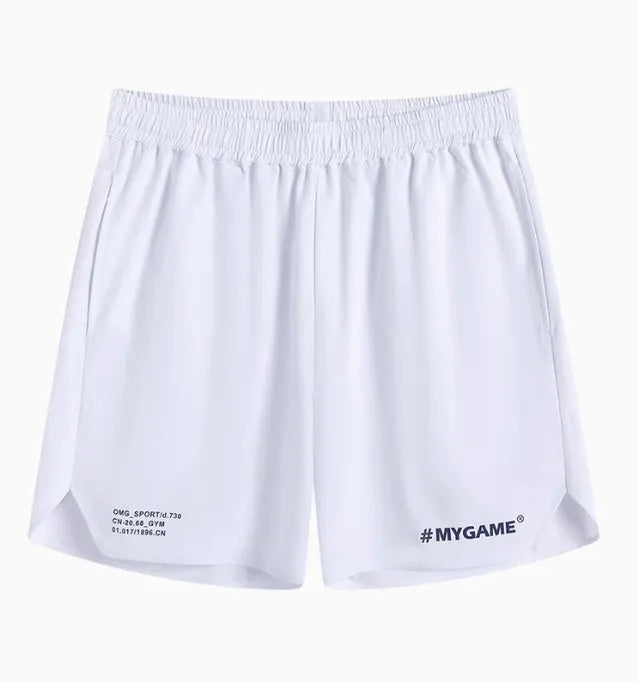 Men's grey fitness training shorts with moisture-wicking quick-dry polyester fabric for summer workouts